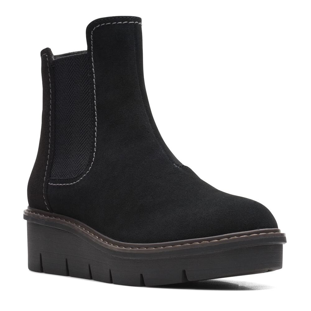Clarks Airabell Style Women's Ankle Boots Wedge Zip Suede Black 8.5 M